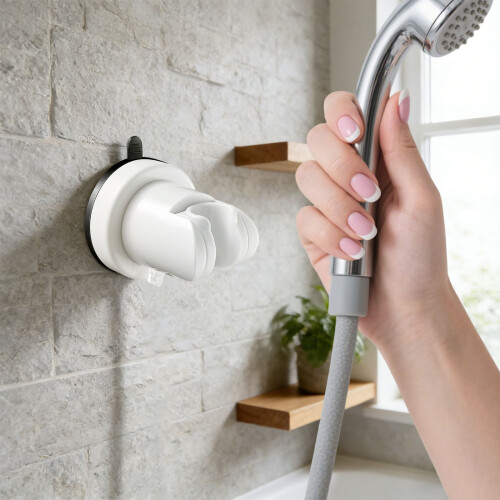(White) Suction Shower Head Holders Removable Wall-Mount Handheld Shower Holders 2