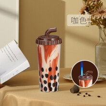 (Brown) Fashion Milk Tea Cup Blue Flame Straight Into The Cigarettes Lighter Creatives Milk Tea Simulation Cigarettes Lighter To Send Gifts