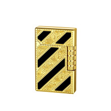 Brass Refillable Butane Adjustable Flame Size Soft Flame Lighter Open Cap Metal Gold Finish Gift for Men
