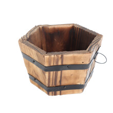 Solid Wood Flower Pot Vintage Hexagonal Wooden Barrel Planter for Garden Patio Home Decor S