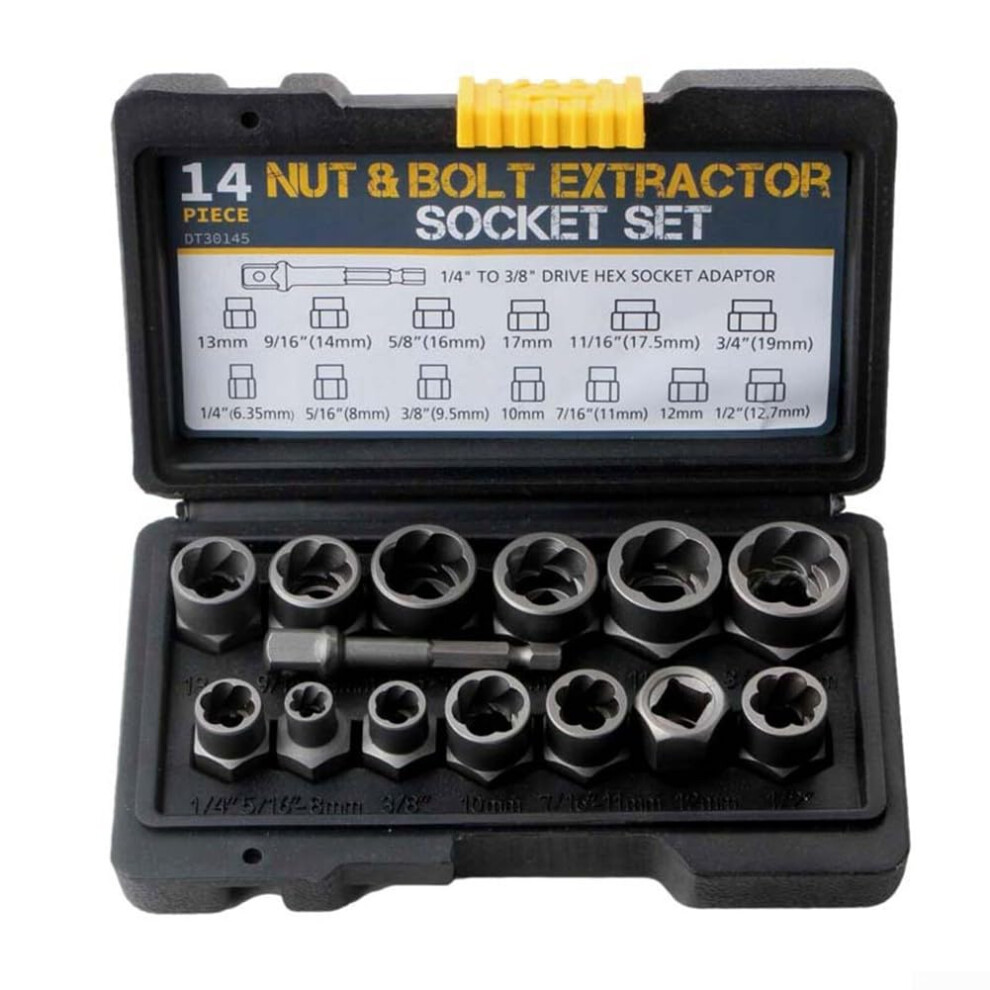 Damaged Bolt Nut Remover Socket Wrench Set 14 Pcs Chrome Alloy Steel Extraction Socket Kit For Stripped Rusty Fasteners 9094768691595