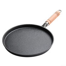 26cm Cast Iron Nonstick Crepe and Pancake Pan with Wooden Handle for All Heat Sources