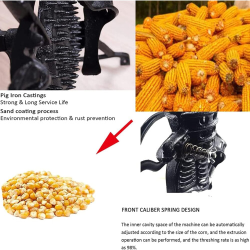 Heavy Duty Cast Iron Corn Sheller with Wooden Handle, Manual Corn Thresher for Smooth Safe Operation 1