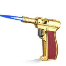 Metal Butane Lighter Go Gold Inflatable Lighter Windproof Direct Flame Safety Lock Adjustable Flame Indoor Outdoor Use