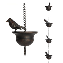 Bronze Bird Rain Chain with Cups for Gutters, Decorative Downspout Water Feature, 5.5FT