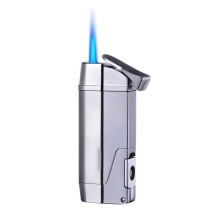 Windproof blue flame lighter Adjustable Flame Refillable Butane PunchHole Jeans Pocket Silver Butane Not Included