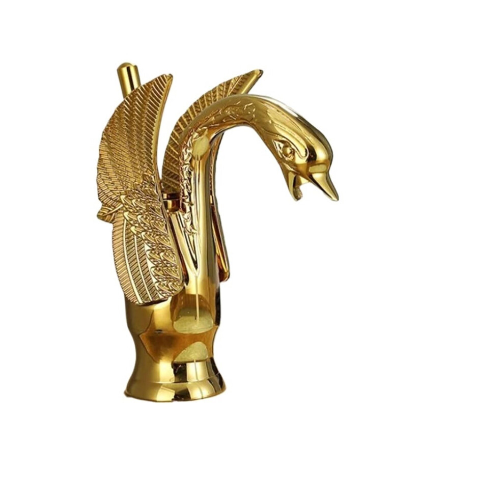 Gold Luxury Bathroom Sink Faucet Deck Mount Vintage Copper Swan Style Hot Cold Mixer For Washbasins 9094768693469