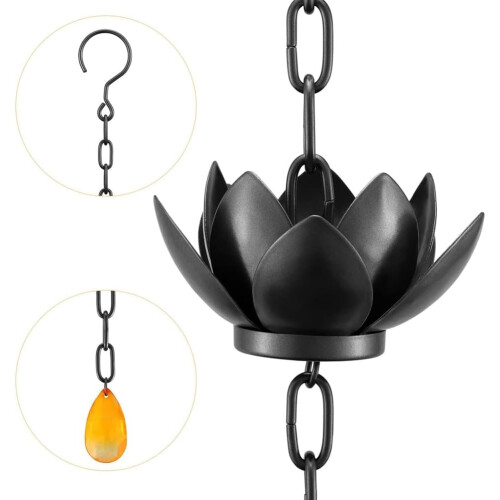 Decorative Lotus Cup Gutter Rain Chain, Adjustable RustResistant Downspout Alternative 1