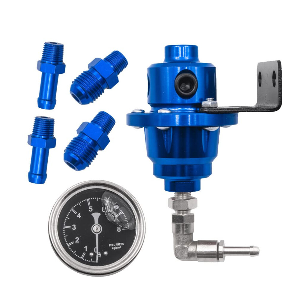 Adjustable Fuel Pressure Regulator With Gauge For Performance Cars, Consistent Flow, Blue 9094768693971