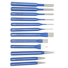 Heavy-Duty 12Pcs Chisel Punch Set Blue Handle Engraving & Flat Tips Cylindrical