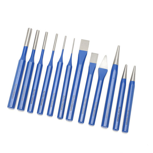 Heavy-Duty 12Pcs Chisel Punch Set Blue Handle Engraving & Flat Tips Cylindrical 2