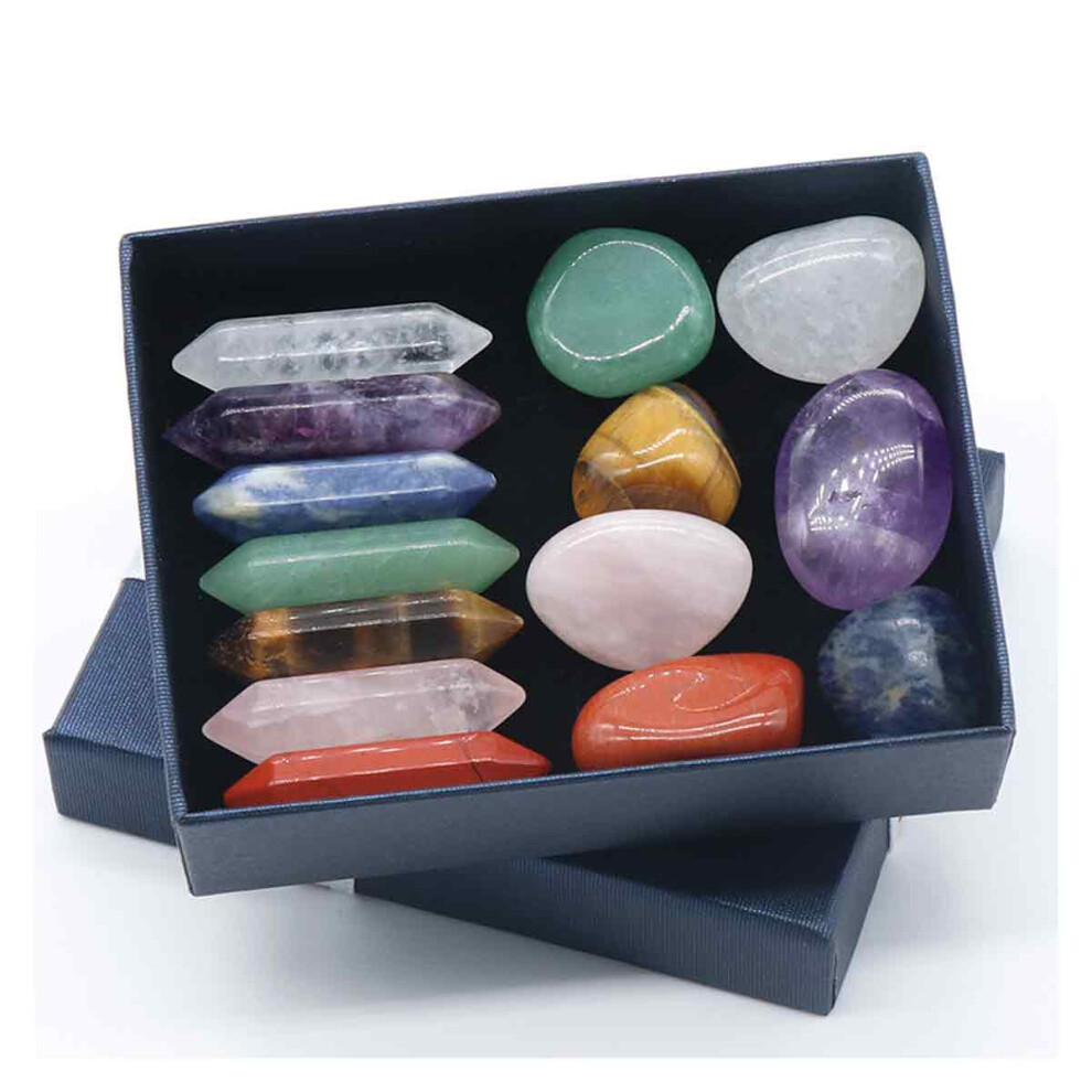 Gemstone Set for Yoga Stone, Natural Crystal Portable Spiritual Alignment, Positive Energy 7 Chakra Stones Hexagonal Column, Enhance Meditation, Bala