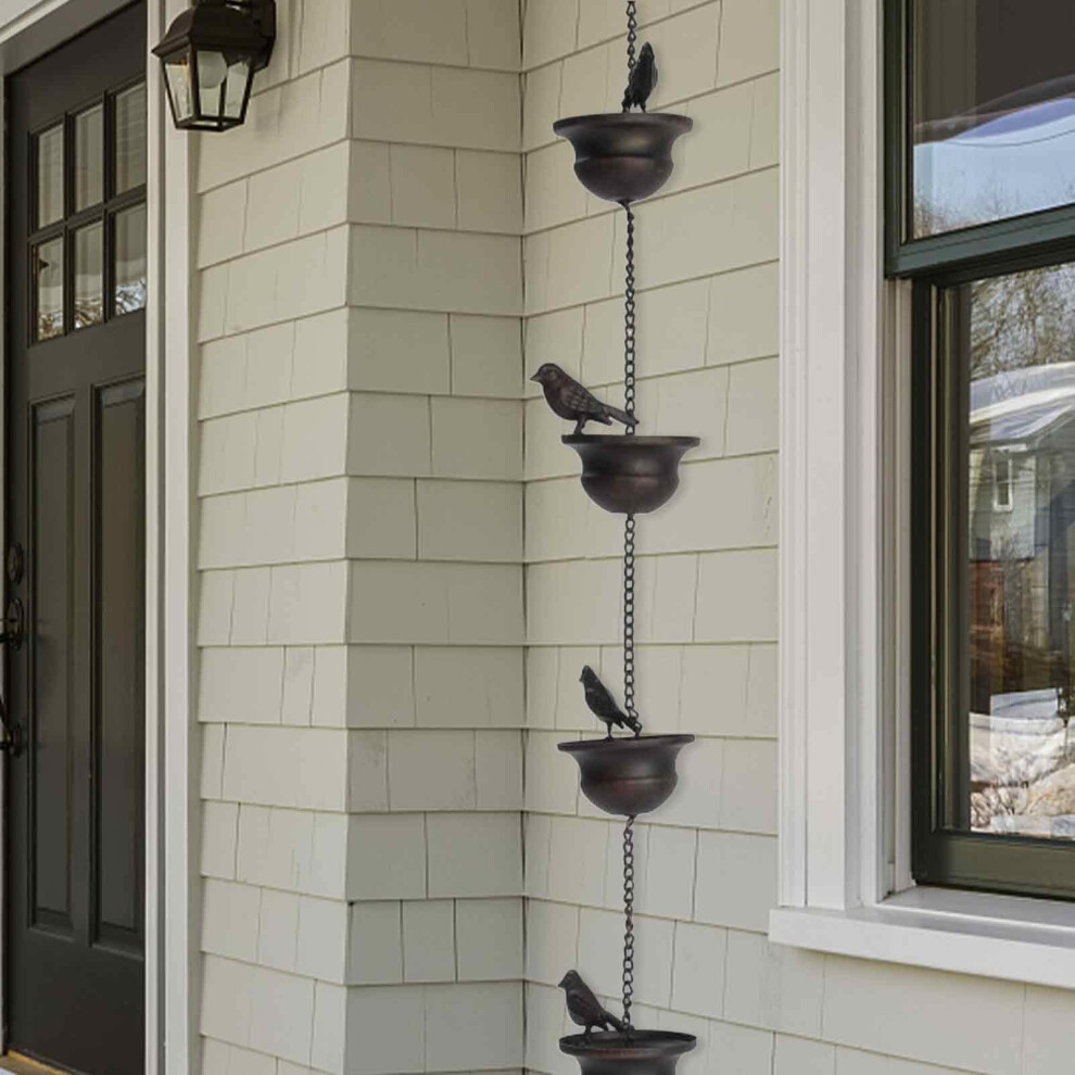 Rain Chains For Gutters Bird Rain Chain 18 Bird Cups 7.8 Ft Length Attached Hanger 9199774438513