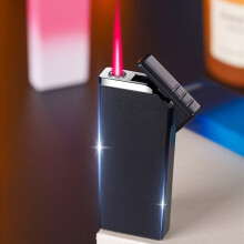 (Black) Windproof Lighter--portable- Inflatable Lighter-metal Red Flame Outdoor Barbecue- Etc