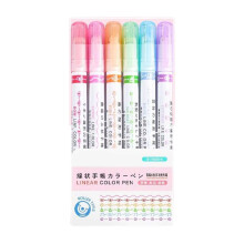 (B) 6 Different Curved Shapes Nib Outline Pen Dry Pen Color Emphasis Graffiti Pen 5ml