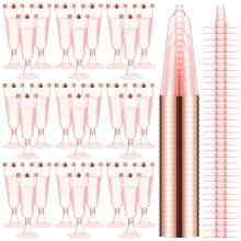 Champagne Flutes 100 Pcs 5 oz Pink Plastic Cups With Rose Gold Rim Disposable Party Glasses For Wedding Toasts