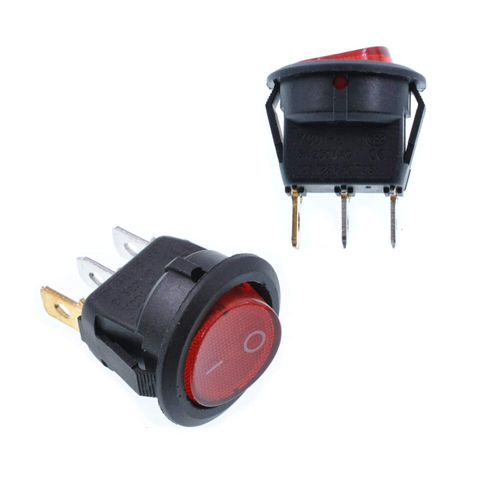 10Pcs Red Light Spst Rocker Switch 6A 250V Round 20Mm Onoff With Illuminated Led 9094768695210