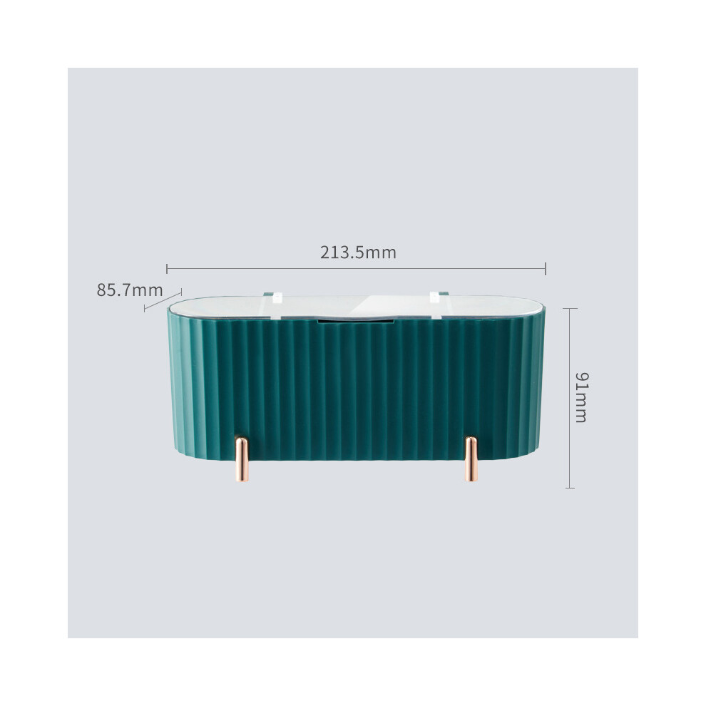 Transparent Cosmetic Storage Box with Dividers, Green, PP/PS 20x15x10cm