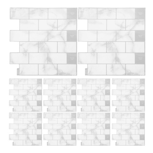 10Sheets 3D Gel Peel and Stick Wall Protector for Kitchen Light Grey