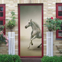 Wall Stickers 3D White Horse Wall Decal, 77x200cm, SelfAdhesive Waterproof Vinyl Mural, Removable Door Sticker