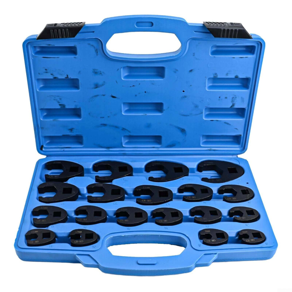 Complete 19 Piece Metric Crowfoot Wrench Set For 3/8 In Drive And 1/2 In Drive With Blow Molded Storage 9199774439213