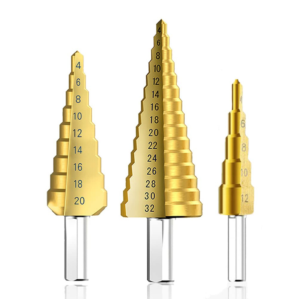 Hss Step Bits Set 3 Pcs 412Mm 420Mm 432Mm Cone Drill Bits Triangular Shank Double Slot Hole Cutter For Wood Pvc Board 9094768695906