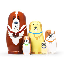 5Pcs/Set Cute Cartoon Dog Russian Nesting Dolls Matryoshka Wooden Handmade Toy