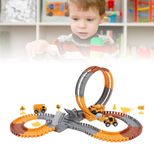 Construction Race Track Toy for Kids, DIY Engineering, Plastic, AA Battery