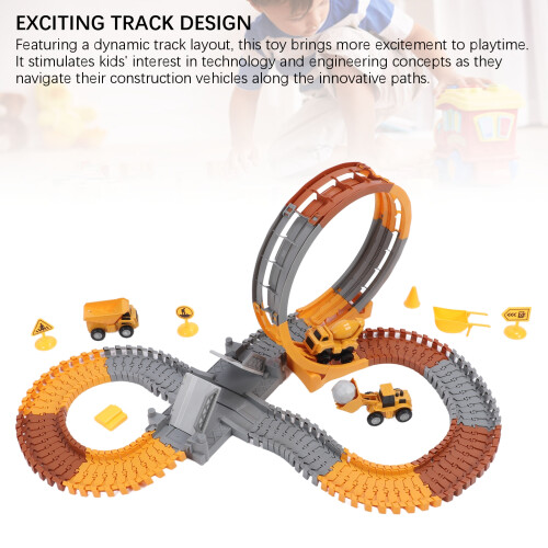 Construction Race Track Toy for Kids, DIY Engineering, Plastic, AA Battery 2