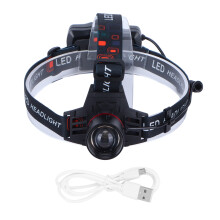 Lanterna de cabeça tática super brilhante, com zoom e ajuste de intensidade para aventuras noturnas, à prova d'água e recarregável, com bateria