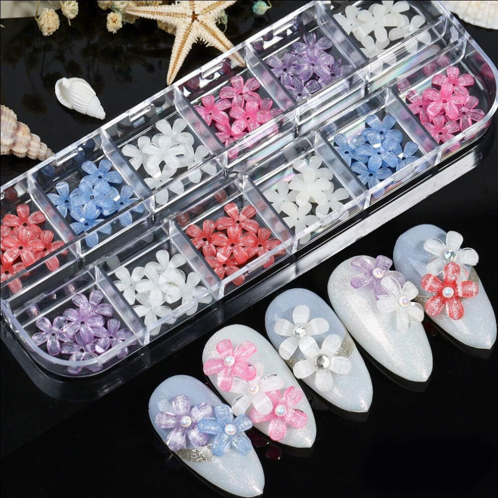Fashionable Nail Art Accents, 3D Sculpted Floral Nails for Women & Girls, Professional Flower Nail Art, Easy to Apply, Unique Elements, 12 Grid Of Fl