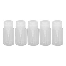 Push Down Empty Lockable Pump for Household Cleaning, Safety Lock Versatile Use Alcohol Dispenser, 5 Transparent Bottles with Wide Mouth Opening and