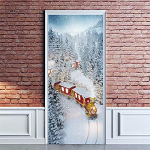 Door Stickers SelfAdhesive PVC Waterproof Christmas 3D Removable Wallpaper Door Mural 95cm x 215cm