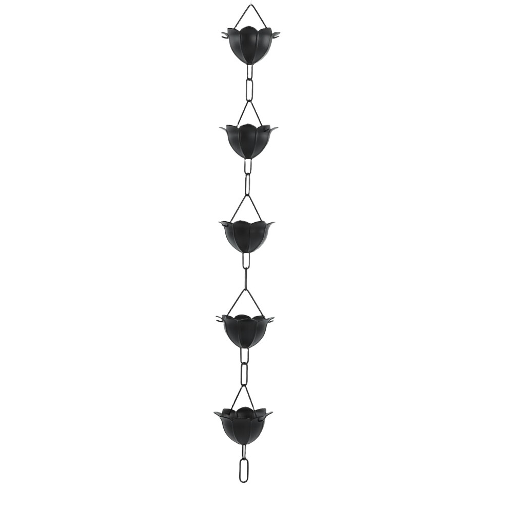 Black Flower Rain Chain For Gutters 3.3Ft Aluminum Cup Design With Hooks Adjustable Length 9094768701225