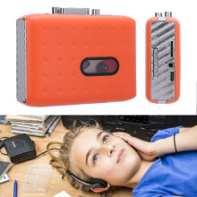 Tragbarer orangefarbener Kassettenrekorder mit USB-C-zu-MP3-Konverter & Mikrofon
