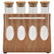 HöLzerne Kaffeebohnen Tee Display Rack Stand Glas Reagenzglas Versiegelte Lagerung Dekorative Ornamente Getreide Kanister für Barista