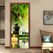 Door Murals Bamboo Stone Flower PVC Waterproof Mural Wallpaper For Doors Door Poster Decor