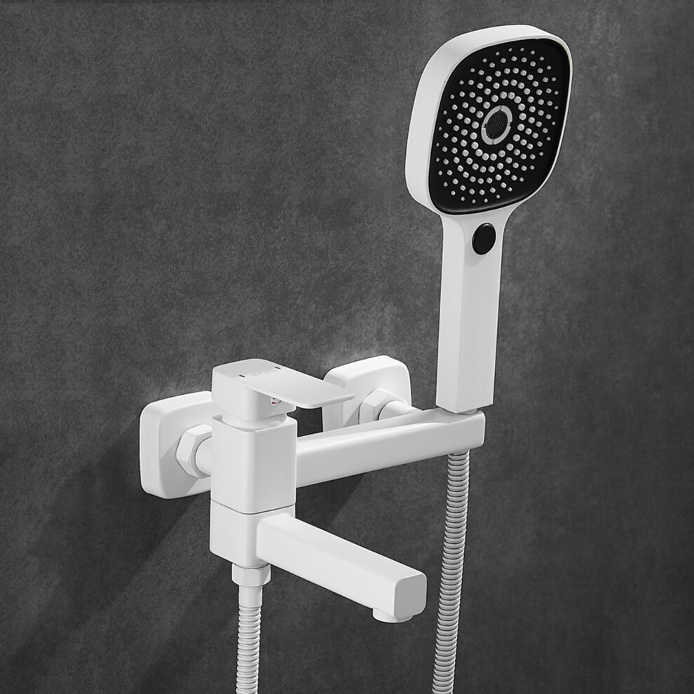 Shower Mixer Tap For Bath, Wallmounted Hand Shower Faucet Kit, 90Degree Spout, Brass Tub Filler, Chrome Finish 9382693966711