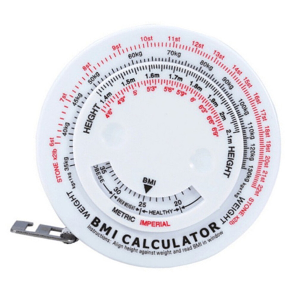 White Round Bmi Measuring Tape 1.5M Portable Retractable Waist Tool