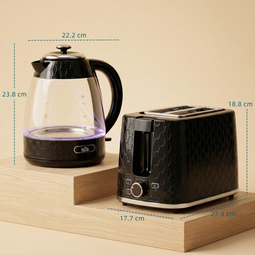 Homcom (Black) HOMCOM Kettle and Toaster Set with Limescale Filter, Crumb Tray 2