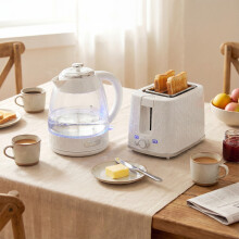 (Cream) HOMCOM Kettle and Toaster Set with Limescale Filter, Crumb Tray