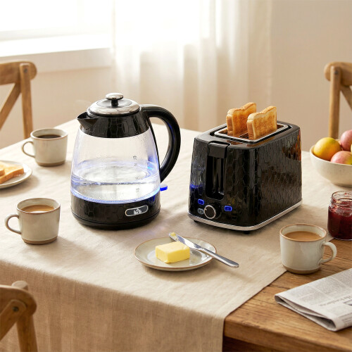Homcom (Black) HOMCOM Kettle and Toaster Set with Limescale Filter, Crumb Tray
