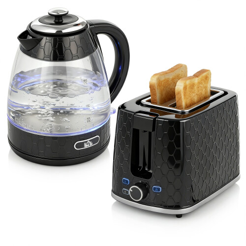 Homcom (Black) HOMCOM Kettle and Toaster Set with Limescale Filter, Crumb Tray 1
