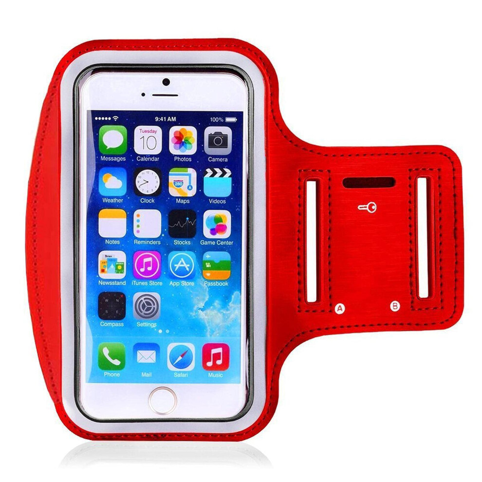 Phone Holder Armband For Jogging - Leather Case Compatible With 5.2-5.8 Inch Smartphones Red 9187378736906