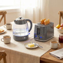 (Grey) HOMCOM Kettle and Toaster Set with Limescale Filter, Crumb Tray