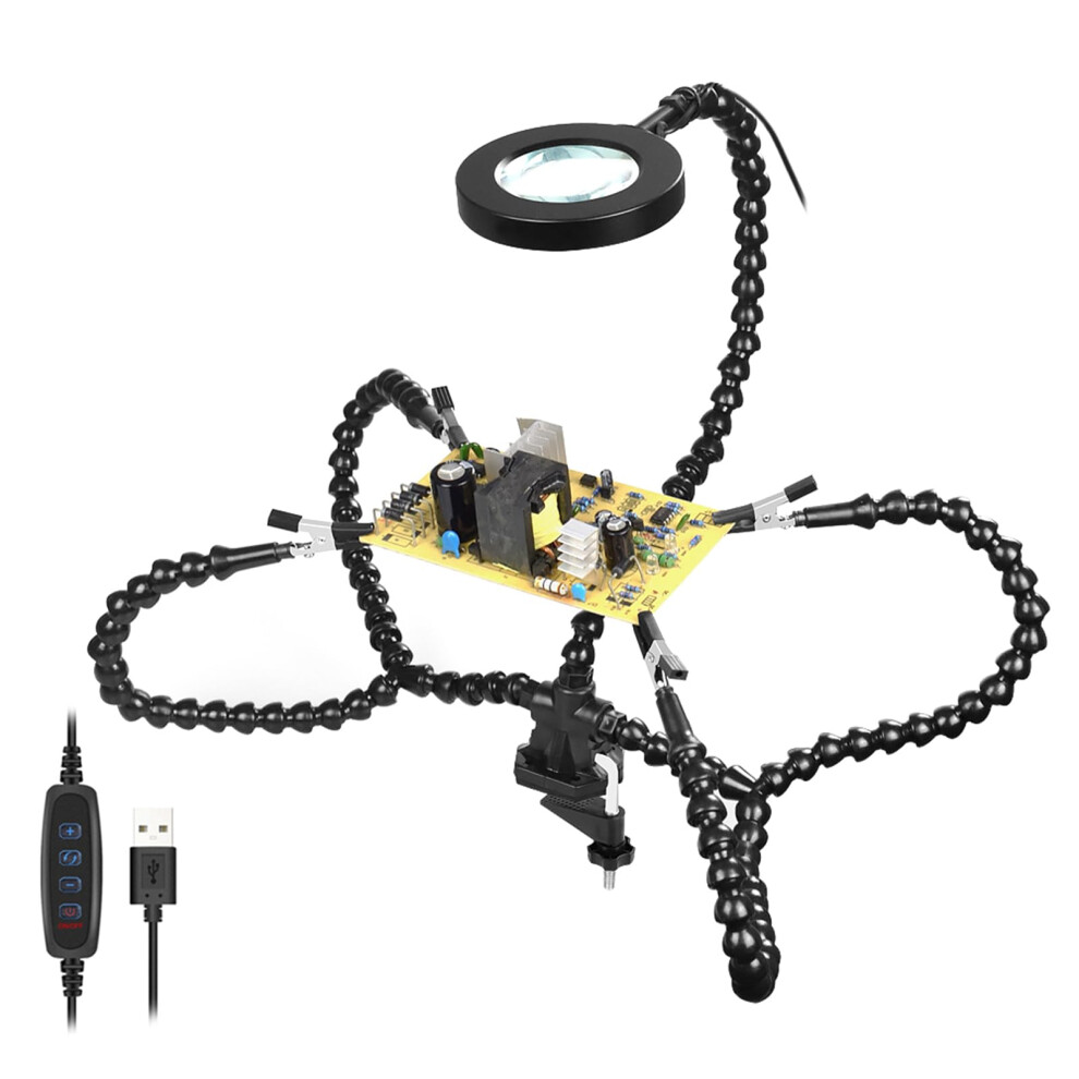 Handy Third Hand Tool With 3Arm Gooseneck Arms And Clips, Black Led, Soldering Helping Hands For Soldering Station 9187378737194