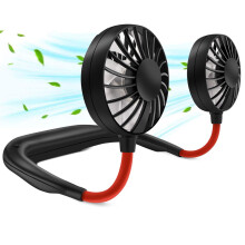 Portable Neck Fan Bladeless Fan USB Rechargeable 3 Speed Adjustable Wearable Cooling Fan Black Red