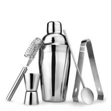 5pcs Stainless Steel Cocktail Shaker Set with Ice Tong Spoon and Measure Cup for Home and Bar