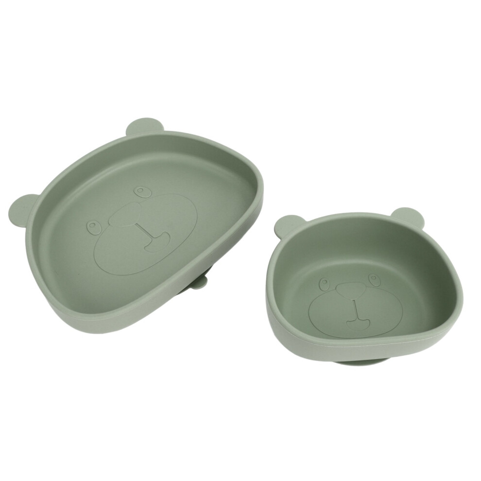 Baby Panda-Shaped Silicone Suction Plate & Bowl Olive Green
