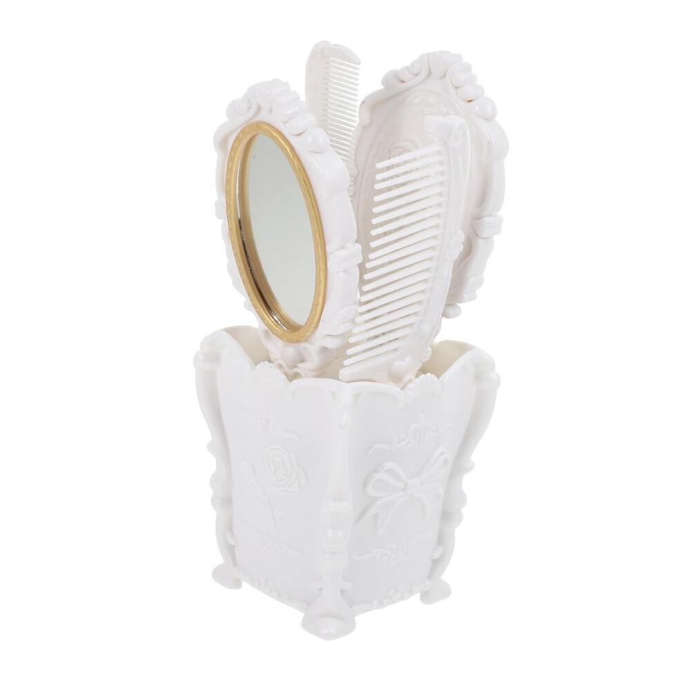Unisex Vintage Hairdressing Set, Elegant Shape Handheld Mirror & Detangling Hair Comb, 5Pcs Including Flexible Bristles & Anti-Static Comb For Nightclubs